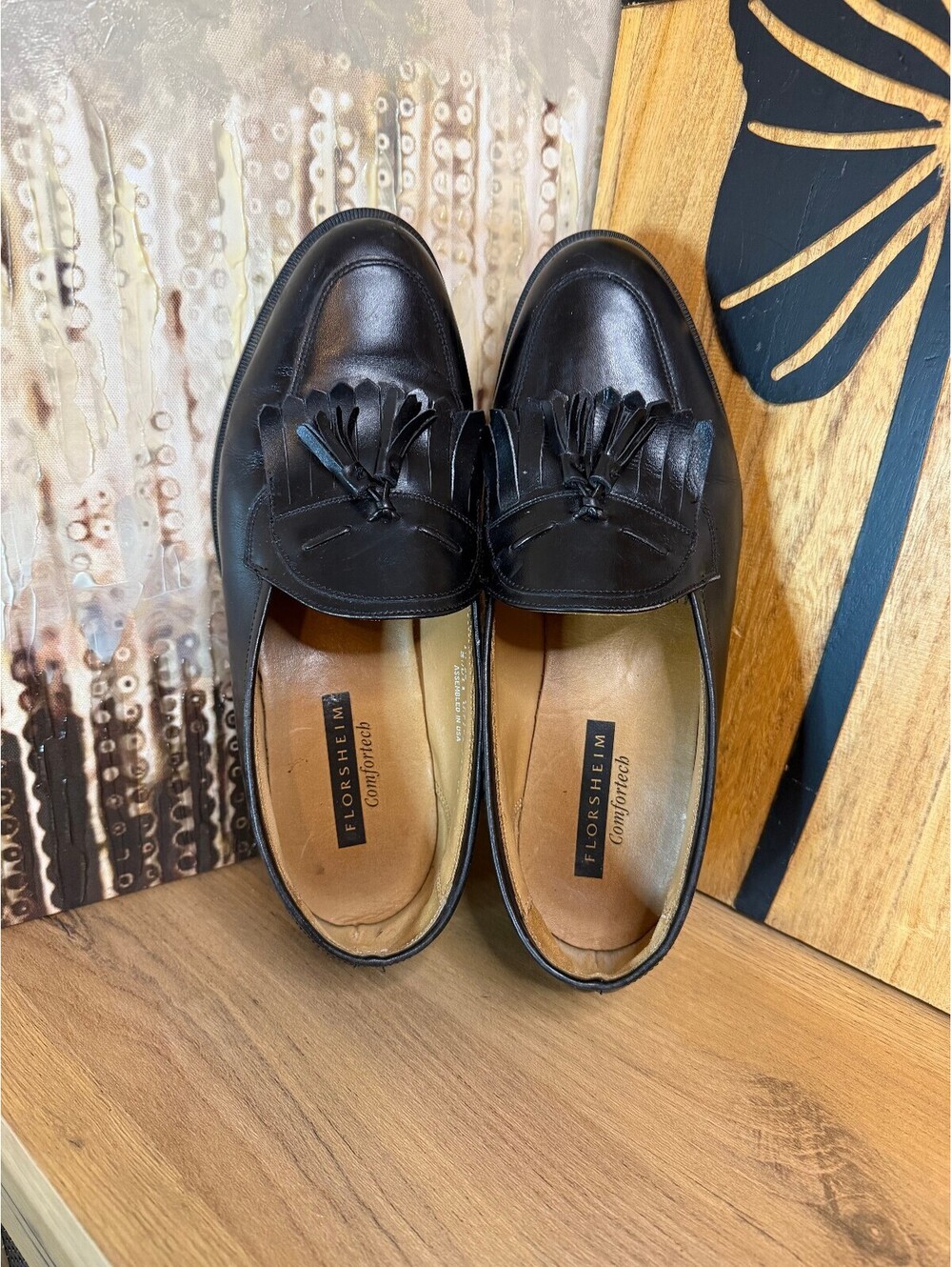 Florsheim Comfortech Mens Black Leather Tassel Loafers Size 10 3E